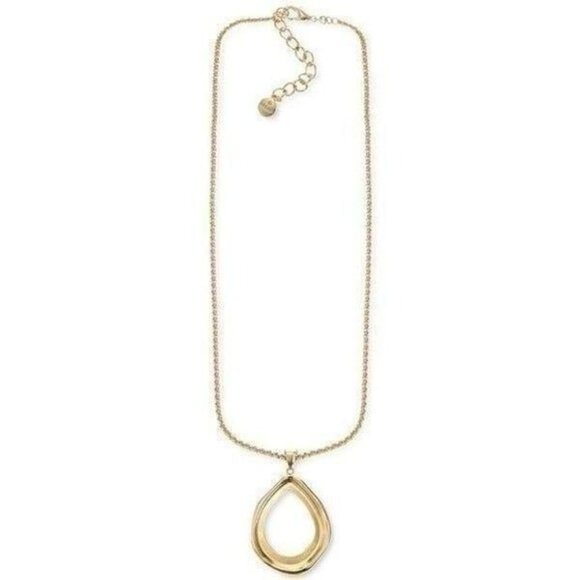 Alfani Gold-Tone Sculptural Open Tear-Shape Pendant Necklace Reversible New - Picture 1 of 6